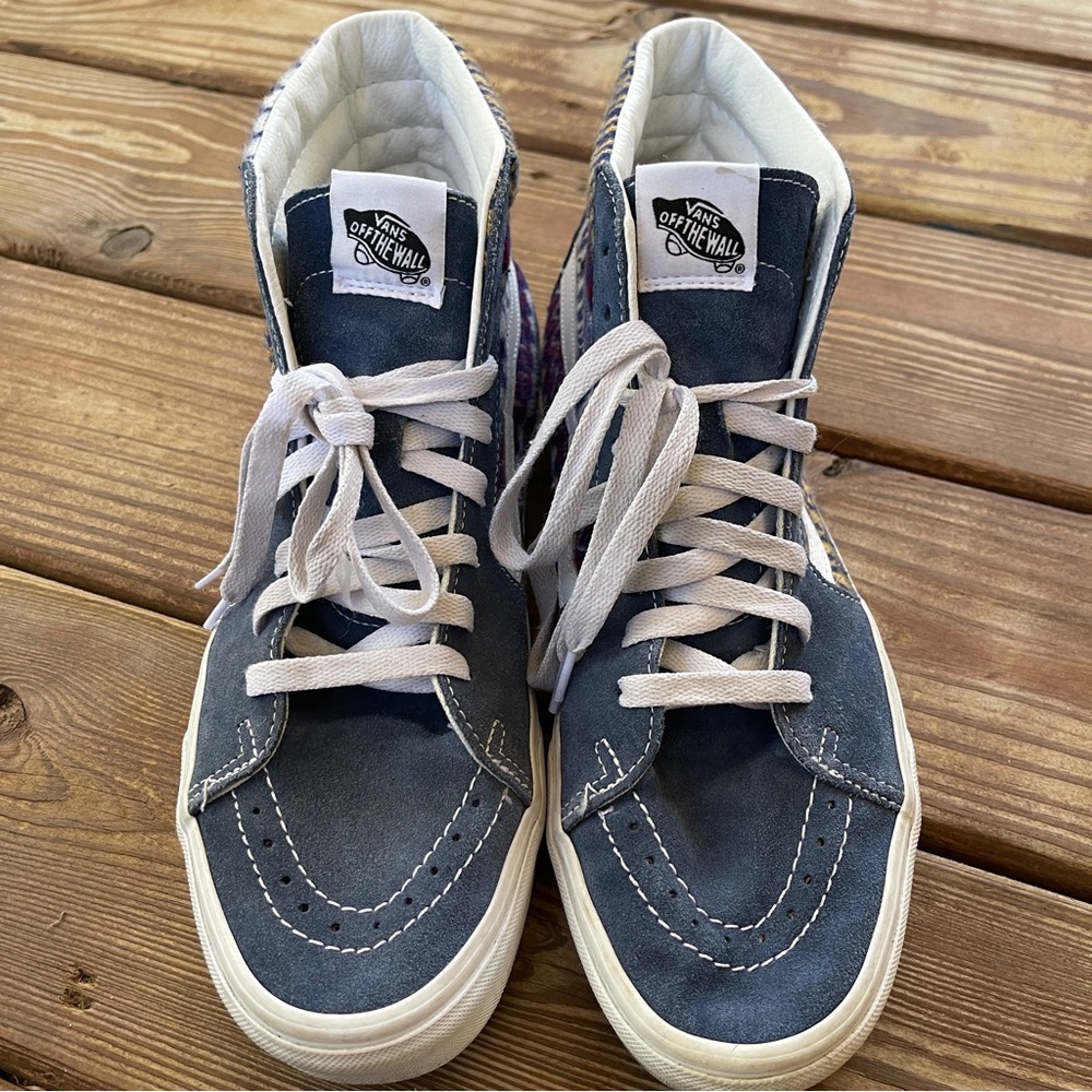 Vans Sk8-Hi Suede & Textile Patchwork Sneakers Navy Men’s 9.5 / Women’s 11 - Picture 2 of 5